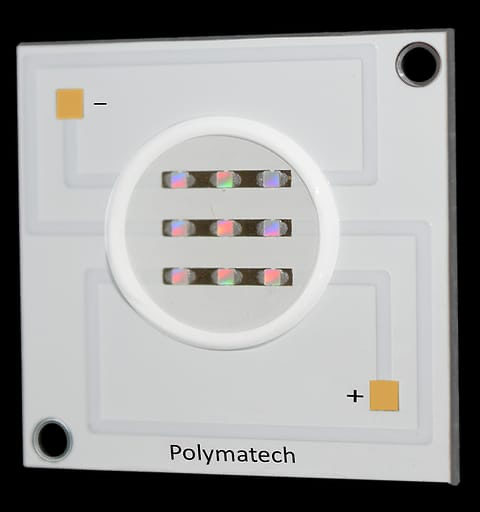 Indicative Polymatech exposed-die chip-on-board LED used to represent the Blue 450 nm configuration.